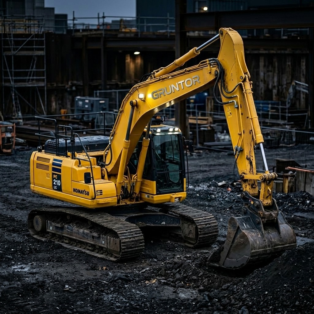 Koparka Komatsu z logo GRUNTOR